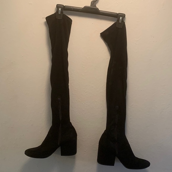 Womens Long Over The Knee Block Heel Boot, Black, Size 8 - Picture 1 of 8